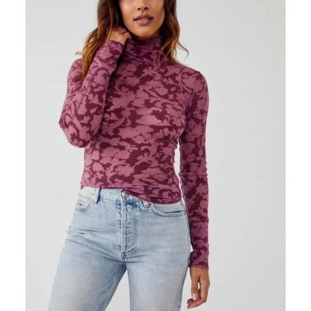 Intimately Free People You And I Long Sleeve Mock Neck Top Size Small Mauve Pink